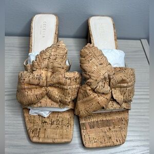 Cecelia New York Leather Hibiscus Heeled Sandals - Hazel Cork 11